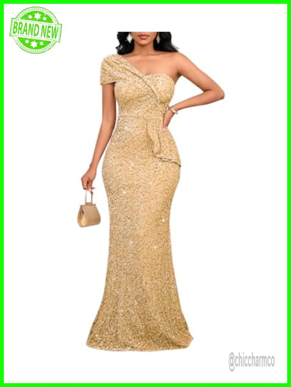 Women Sequin One Shoulder Mermaid Formal Maxi Dress Evening Gown